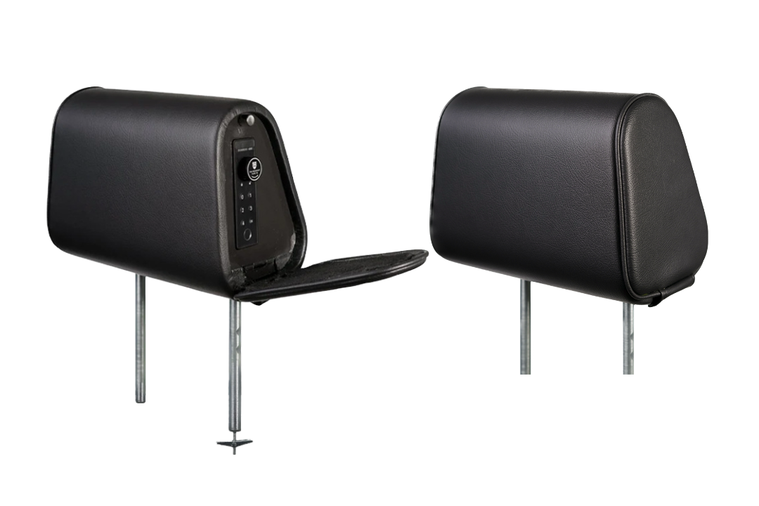 The Vulcan Headrest Safe steel lockbox for trucks and SUVs with biometric access