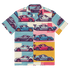 Colorful Hawaiian button up shirt with car print, lightweight and moisture-wicking fabric, oversized fit, UPF50+ protection