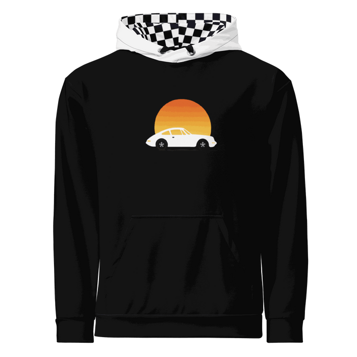 Sunset Car Hoodie – Retro Graphic Pullover Hoodie for Car Lovers - Prop and Piston