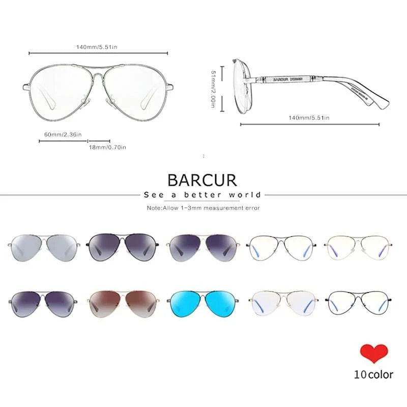BARCUR Polarized Pilot Sunglasses for Men – Stylish Anti Blue Light UV400 Protection Gradient Mirror Lens Stainless Steel Trendy Frame – Fashion Aviator Sun Glasses for Men Ideal for Driving Travel Summer & Outdoor Activities - Prop and Piston