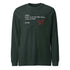 Bike Shop Unisex Long Sleeve Tee dark green with white text and red paper airplane design