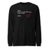 Black Bike Shop unisex long sleeve tee with white text and red paper airplane graphic on front