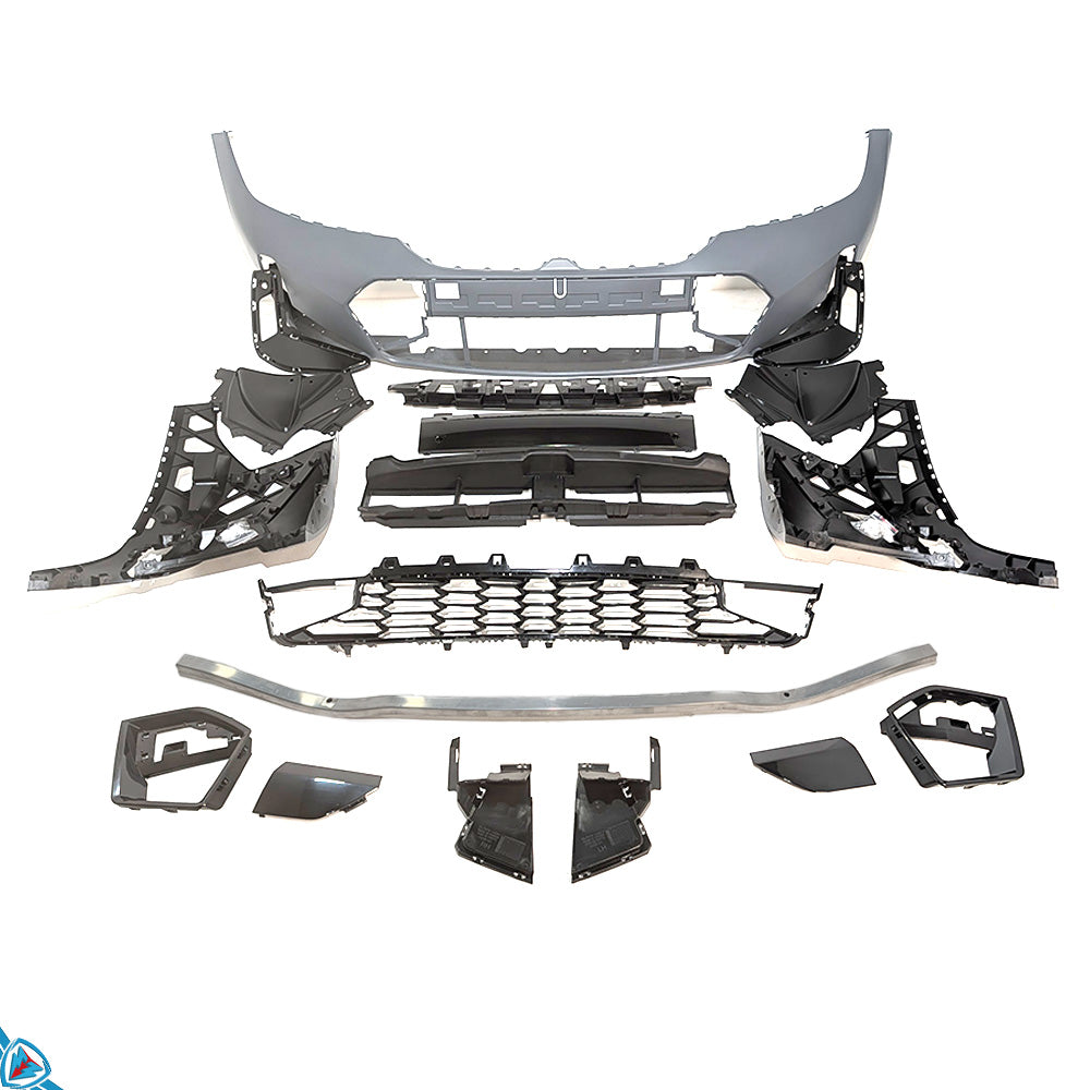 2023-2025 BMW LCI 3 Series G20 M Sport front bumper conversion kit installed on sedan