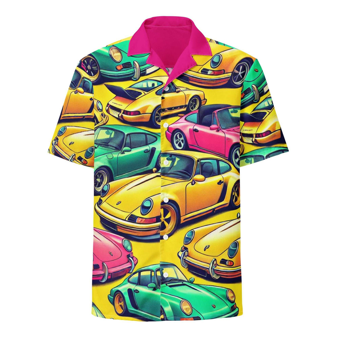 Button Up 2 summer shirt with colorful vintage car print, oversized fit, featherlight moisture-wicking fabric, and UPF50+ protection