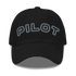 Black Stylish Pilot Hat with embroidered "PILOT" text, adjustable strap, and low-profile design