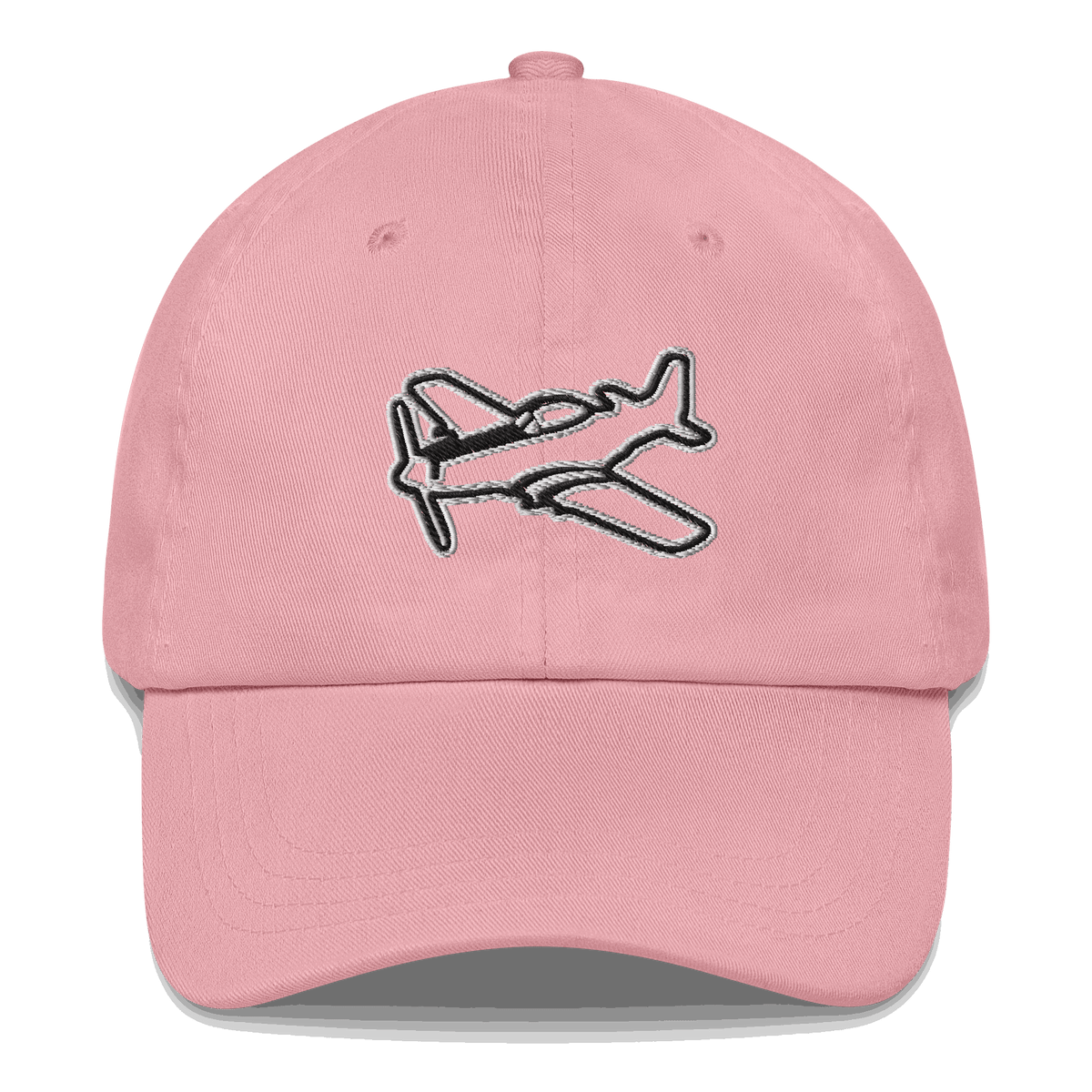 Black and white embroidered Aviation hat with P51 Mustang military aircraft design