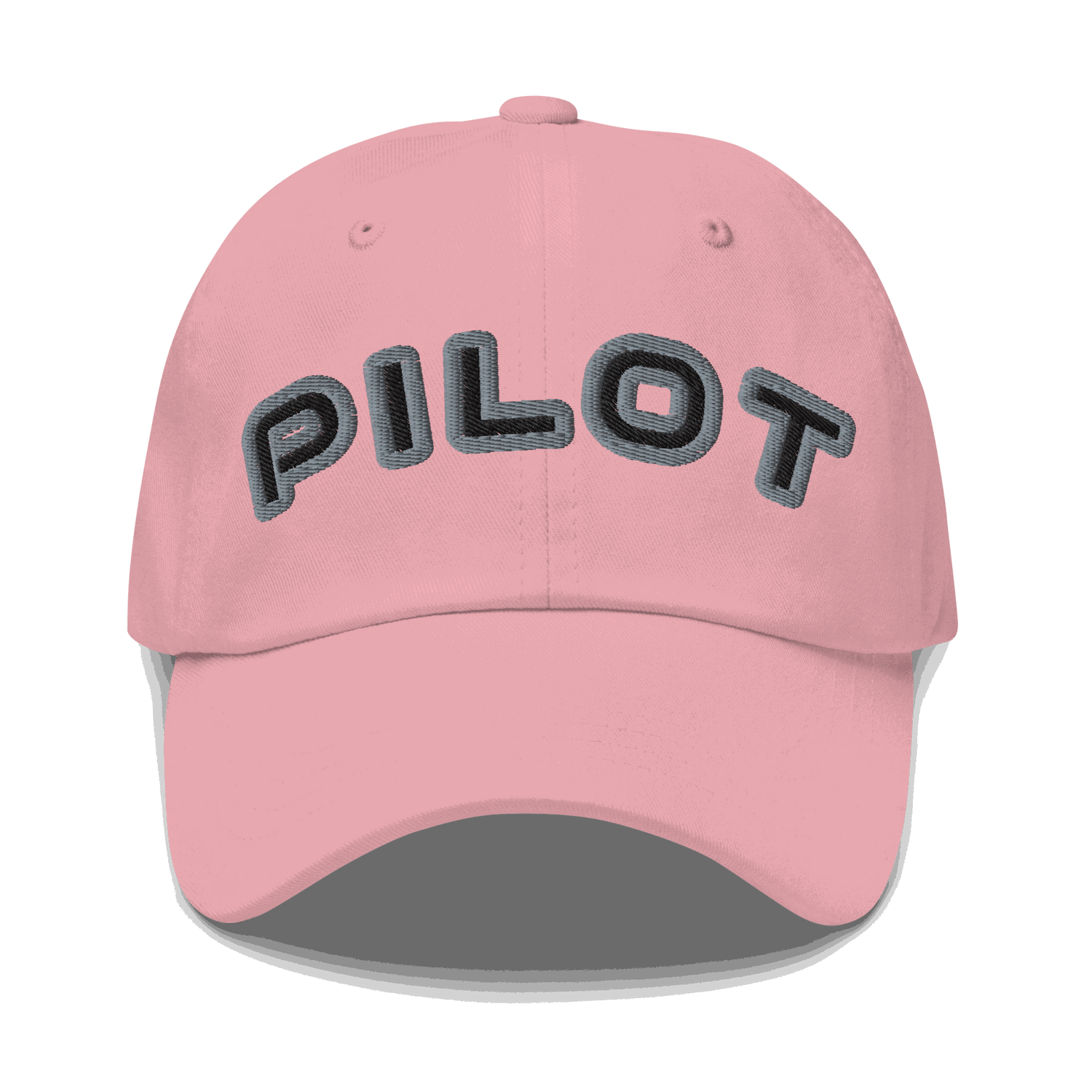 Stylish Pilot Hat pink adjustable dad cap with embroidered PILOT text and pre-curved visor