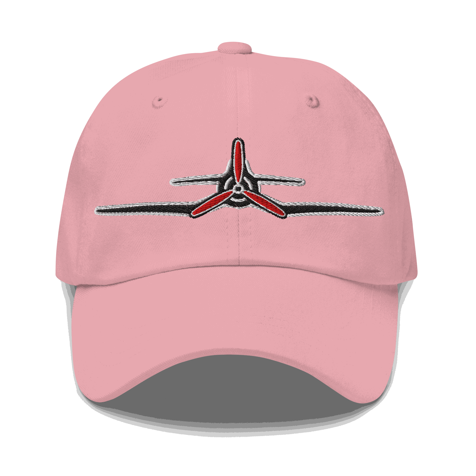 Corsair hat Pink vintage Corsair Aviation Hat with embroidered red propeller design, adjustable strap, and breathable cotton twill material.