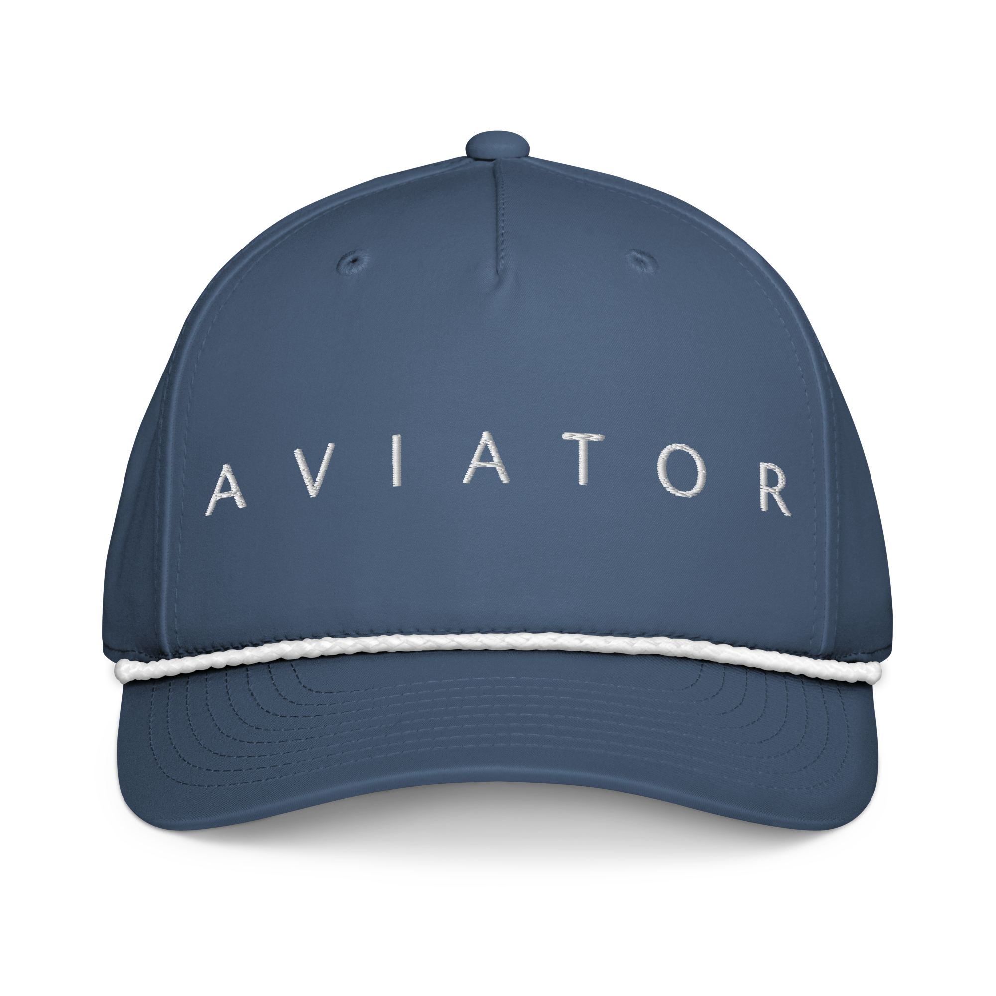 Aviation rope cap in navy blue with white braided rope detail and &