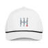 White manual transmission automotive hat with embroidered stick shift design and braided rope detail on bill