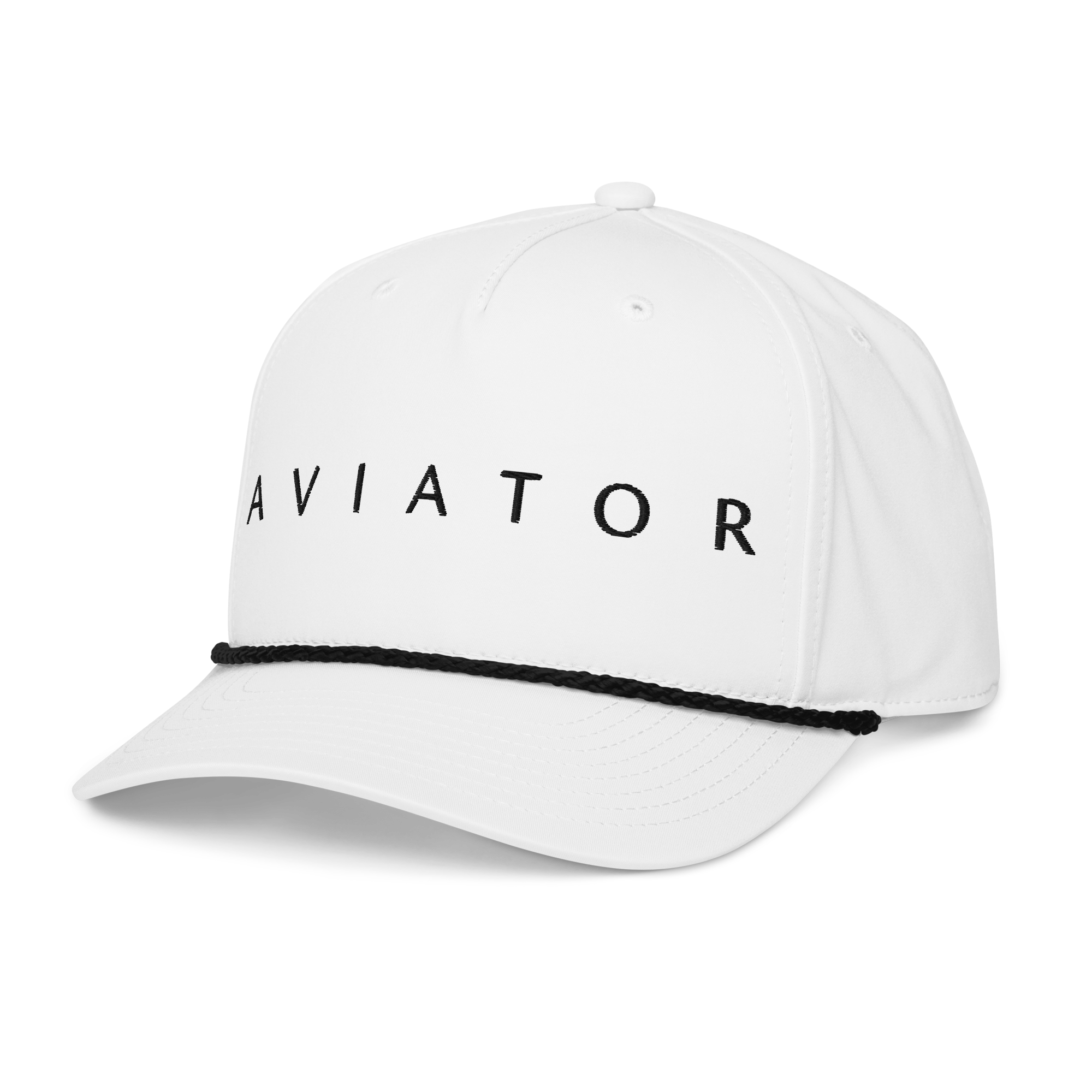 Aviation rope cap in white featuring braided rope detail and adjustable snapback, perfect for outdoor activities.