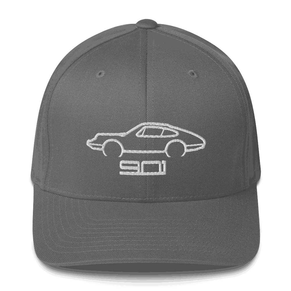 Gray Nine Eleven Cap with embroidered classic 901 sports car and racing design