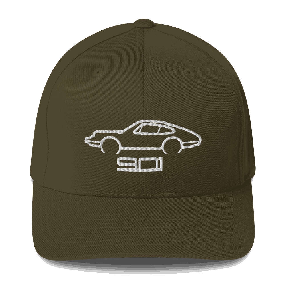 Nine Eleven Cap in brown with white 901 sports car embroidery for automotive enthusiasts