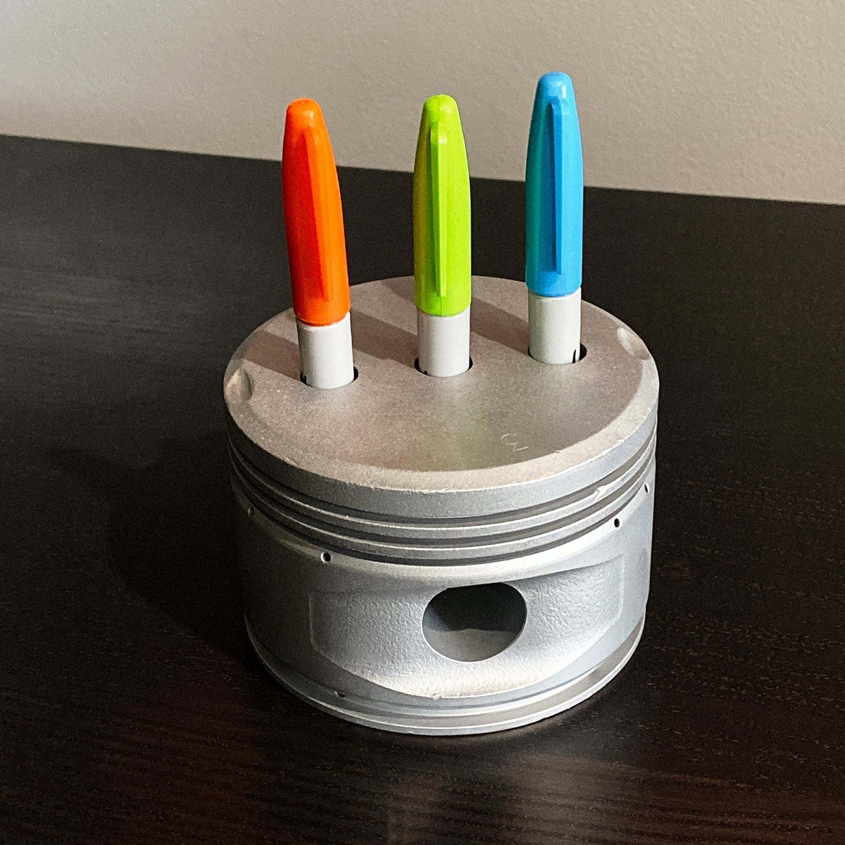 airplane engine desk accessory 1950s Continental 0-300 aircraft engine piston repurposed as pencil pen holder from Cessna 172 Skyhawk