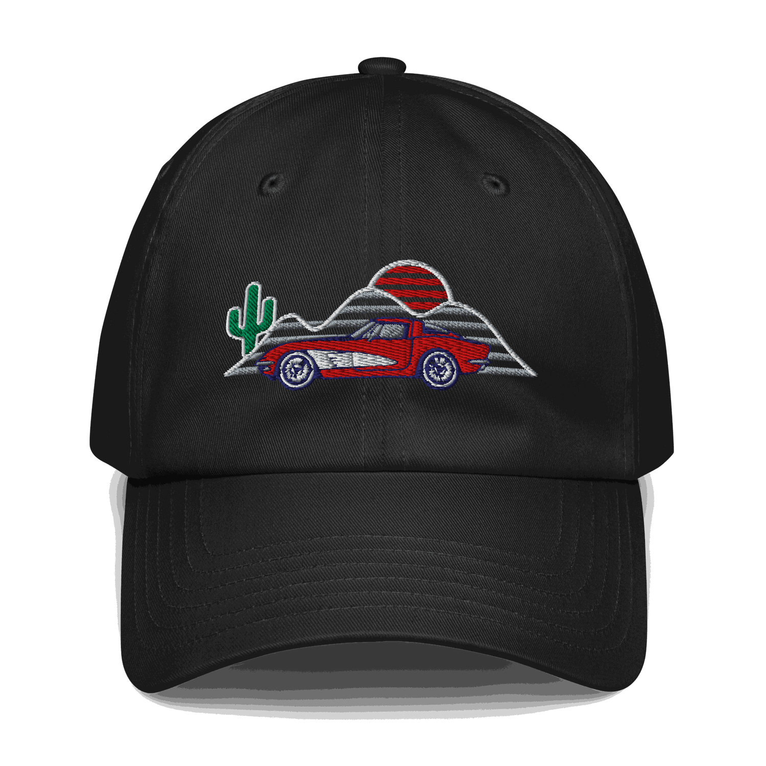Corvette Sunset Trucker Hat – Embroidered Corvette Automotive Hat Red - Prop and Piston