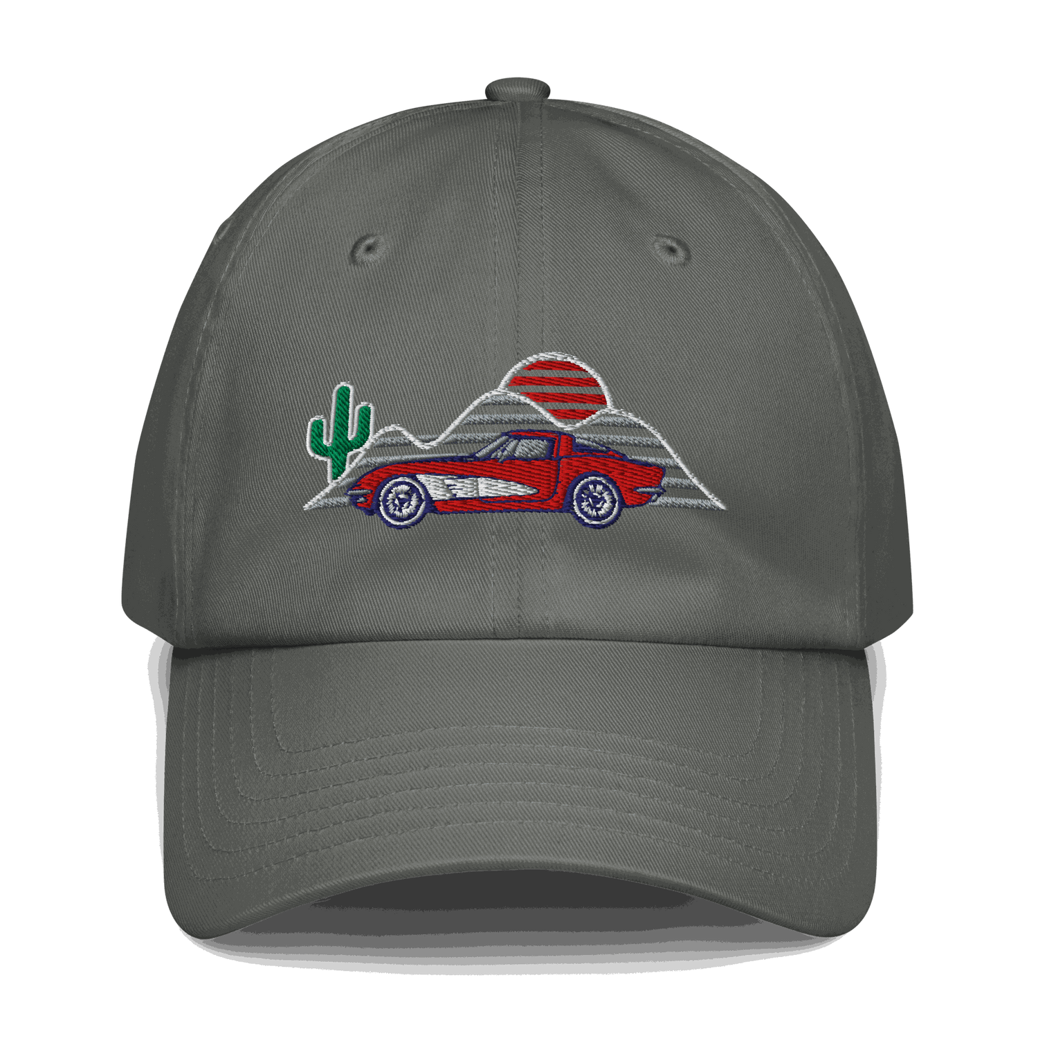 Corvette Sunset Trucker Hat – Embroidered Corvette Automotive Hat Red - Prop and Piston