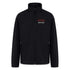 Black personalized soft shell jacket with full zip and water-resistant polyester fabric