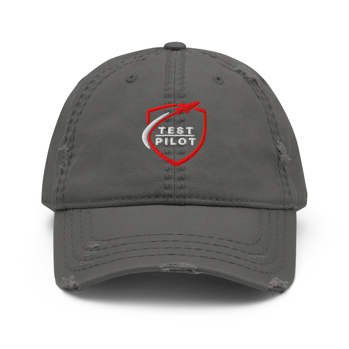 Test Pilot Aviation Hat with distressed brim and embroidered logo, perfect for casual outfits.