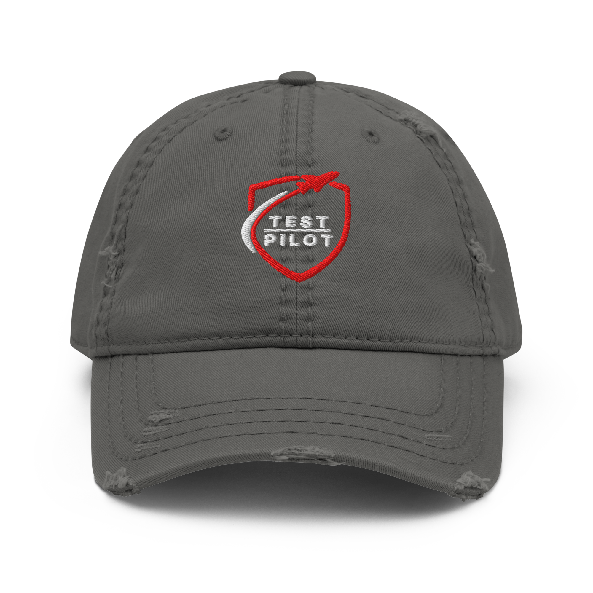 Test Pilot Aviation Hat with distressed brim and embroidered logo, perfect for casual outfits.