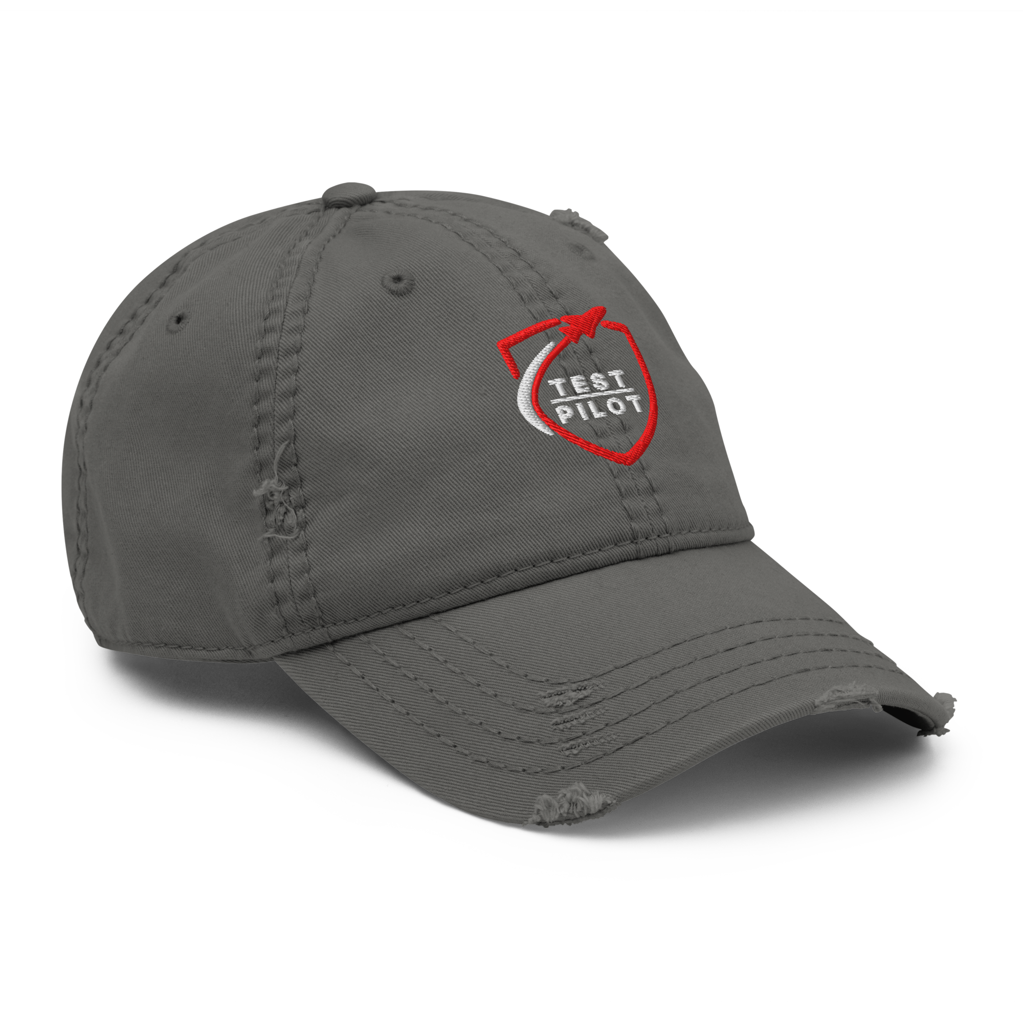 Test Pilot Aviation Hat in gray with a slightly distressed design and logo on the front.
