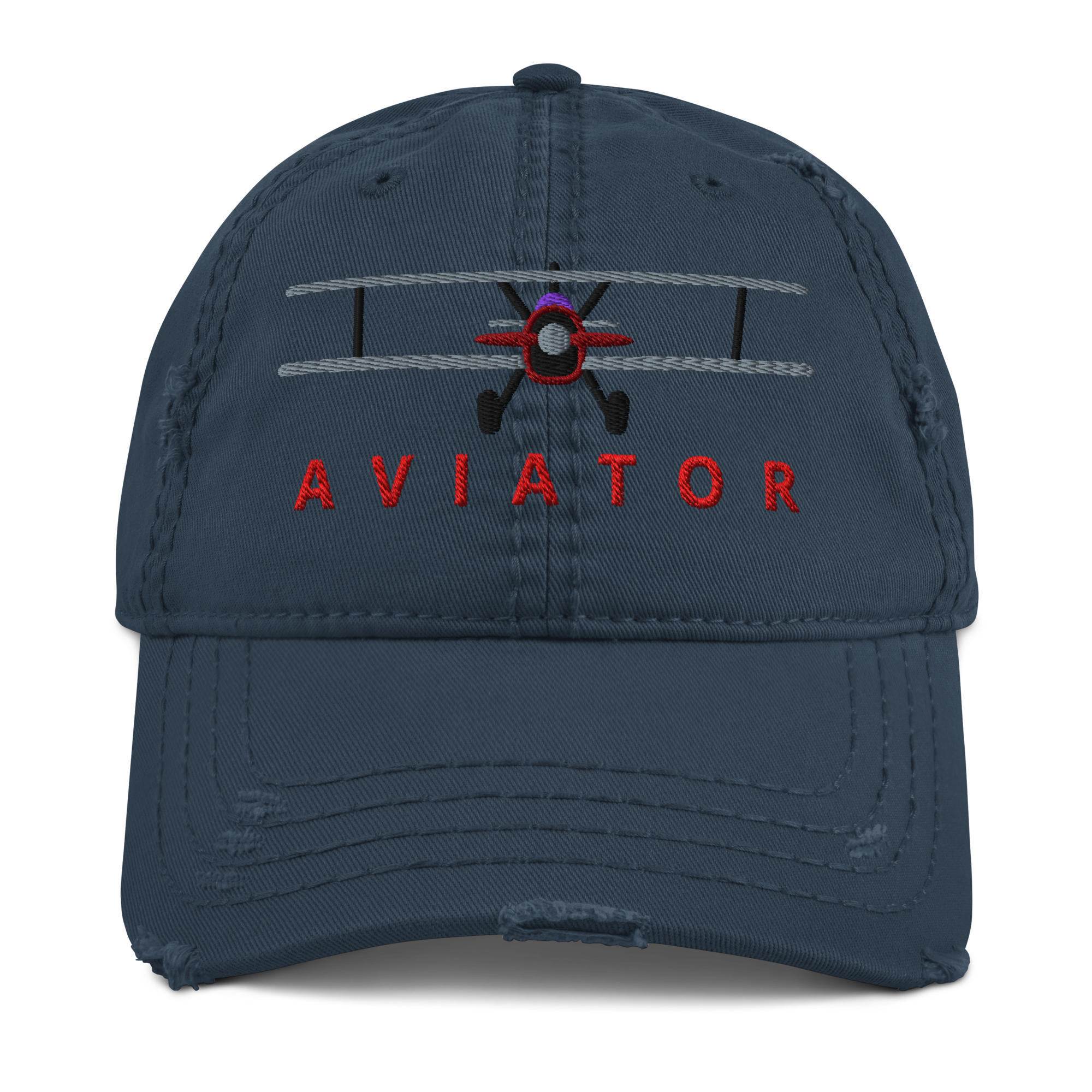 Navy biplane embroidered pilot dad hat, front view