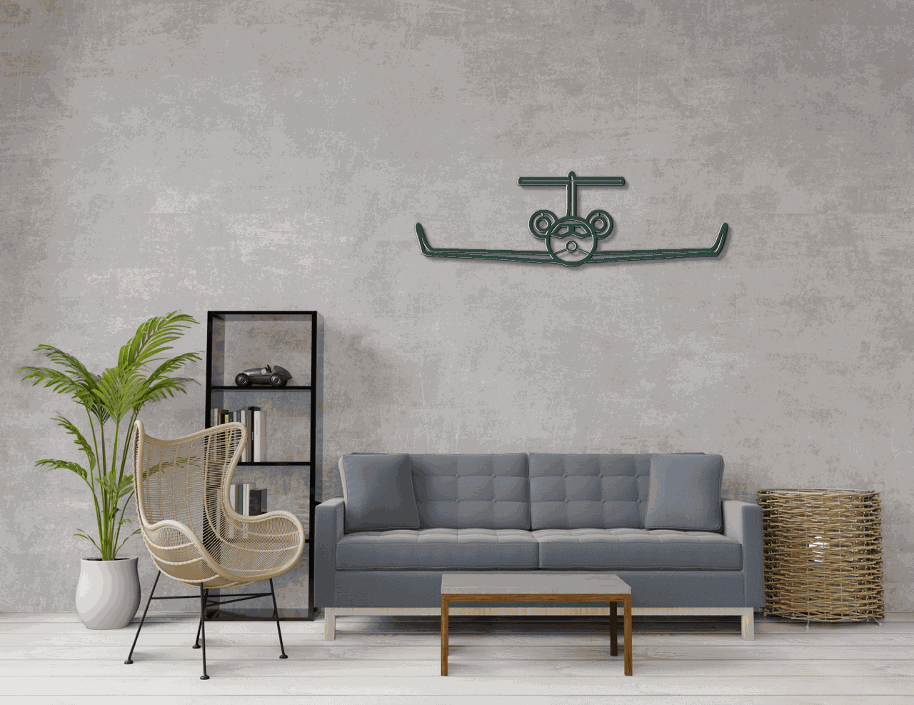 Metal wall art steel aviation silhouette in matte black finish for home or office decor