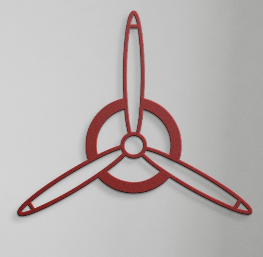 Elegant metal sign red 3-blade prop design powder-coated steel wall decor