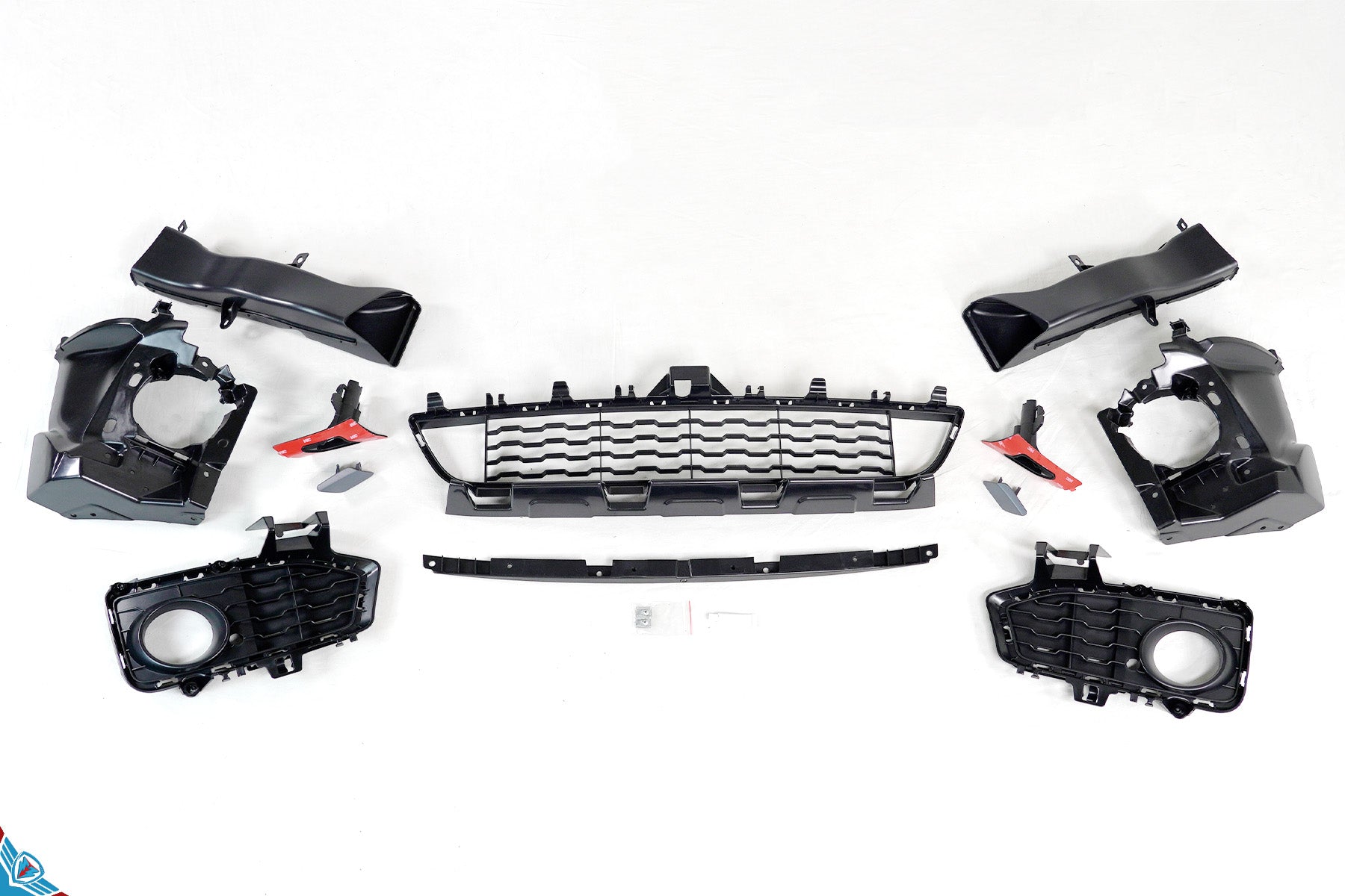 Blue BMW 4 Series F32 coupe with M Sport style front bumper conversion kit installed