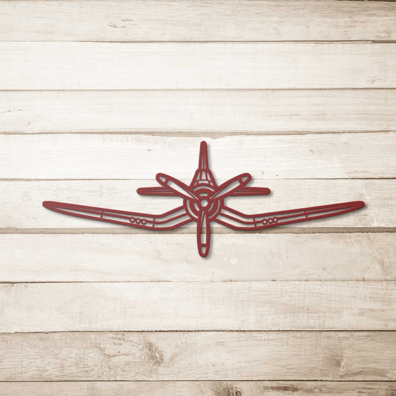 Red F4U Corsair aircraft silhouette metal sign wall decor