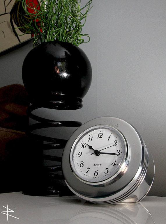 WWII Boeing Stearman radial engine piston desk clock polished mirror finish
