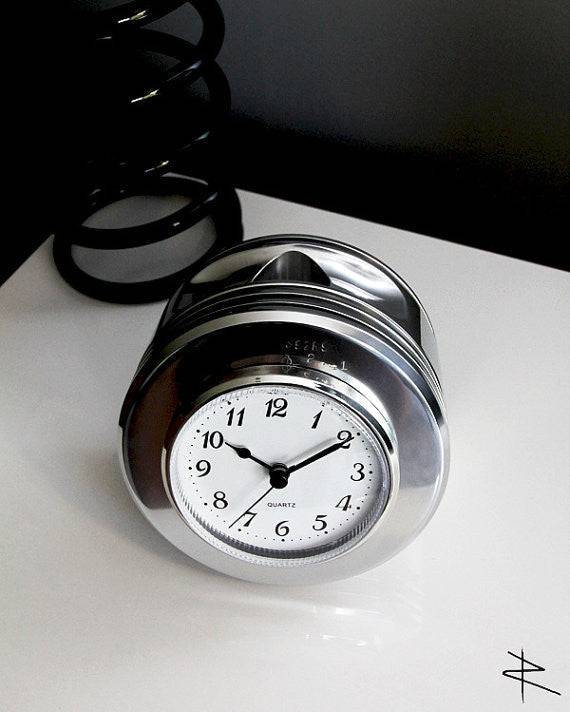 WWII Boeing Stearman radial engine piston desk clock with polished mirror finish