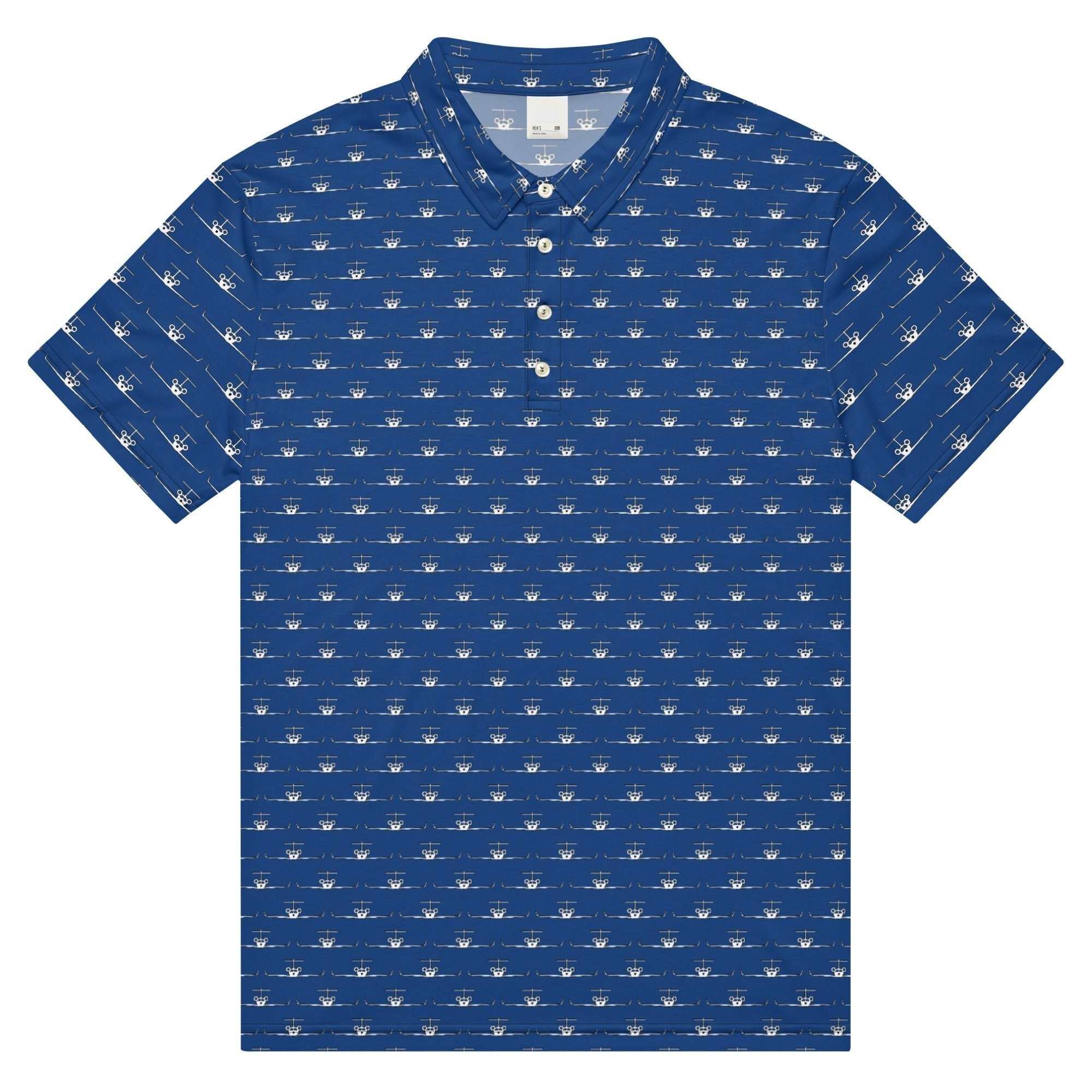 Modern slim fit airplane polo shirt for men with jet pilot collar and breathable fabric