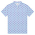 Jet slim fit polo in light blue with pink pattern, breathable stretchy fabric, slim fit short sleeve shirt
