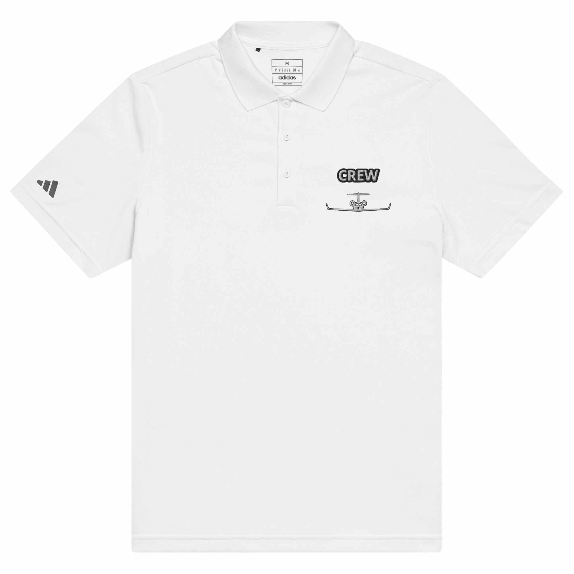 White Jet Set Crew Adidas sport polo with collar and button placket made from recycled polyester piqué