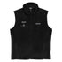 Black Columbia fleece vest with zippered pockets and crew logo on front for men