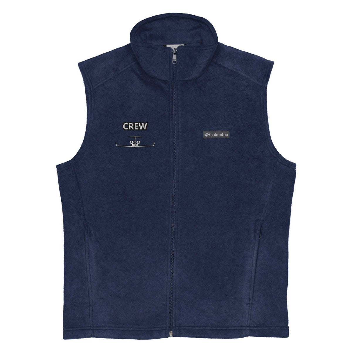 Men wearing Columbia fleece vest with zippered pockets for cold weather layering