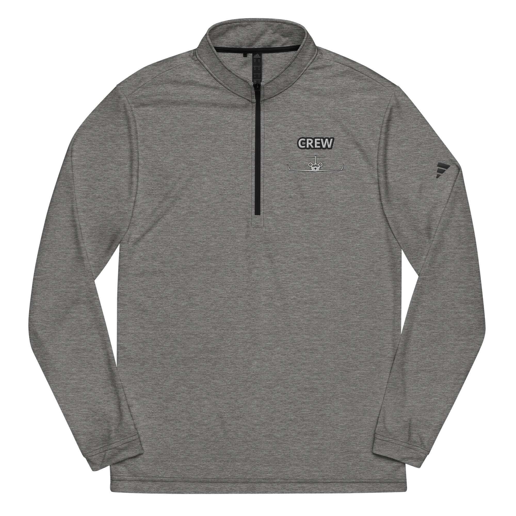 Grey Jet Set Crew Quarter zip pullover with half zipper and logo on chest and sleeve