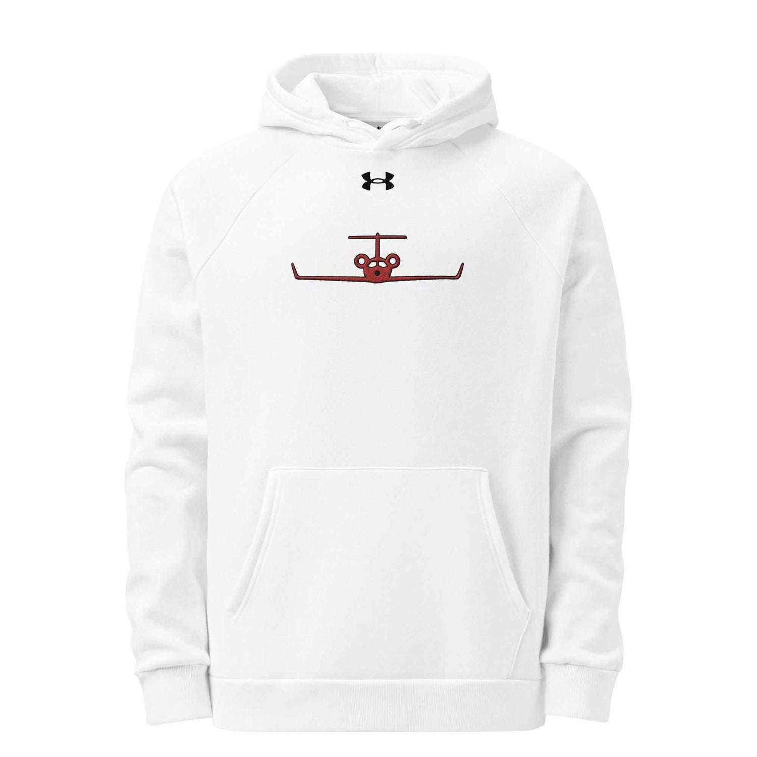 Jet Set Limited white fleece hoodie with front pouch pocket and airplane design