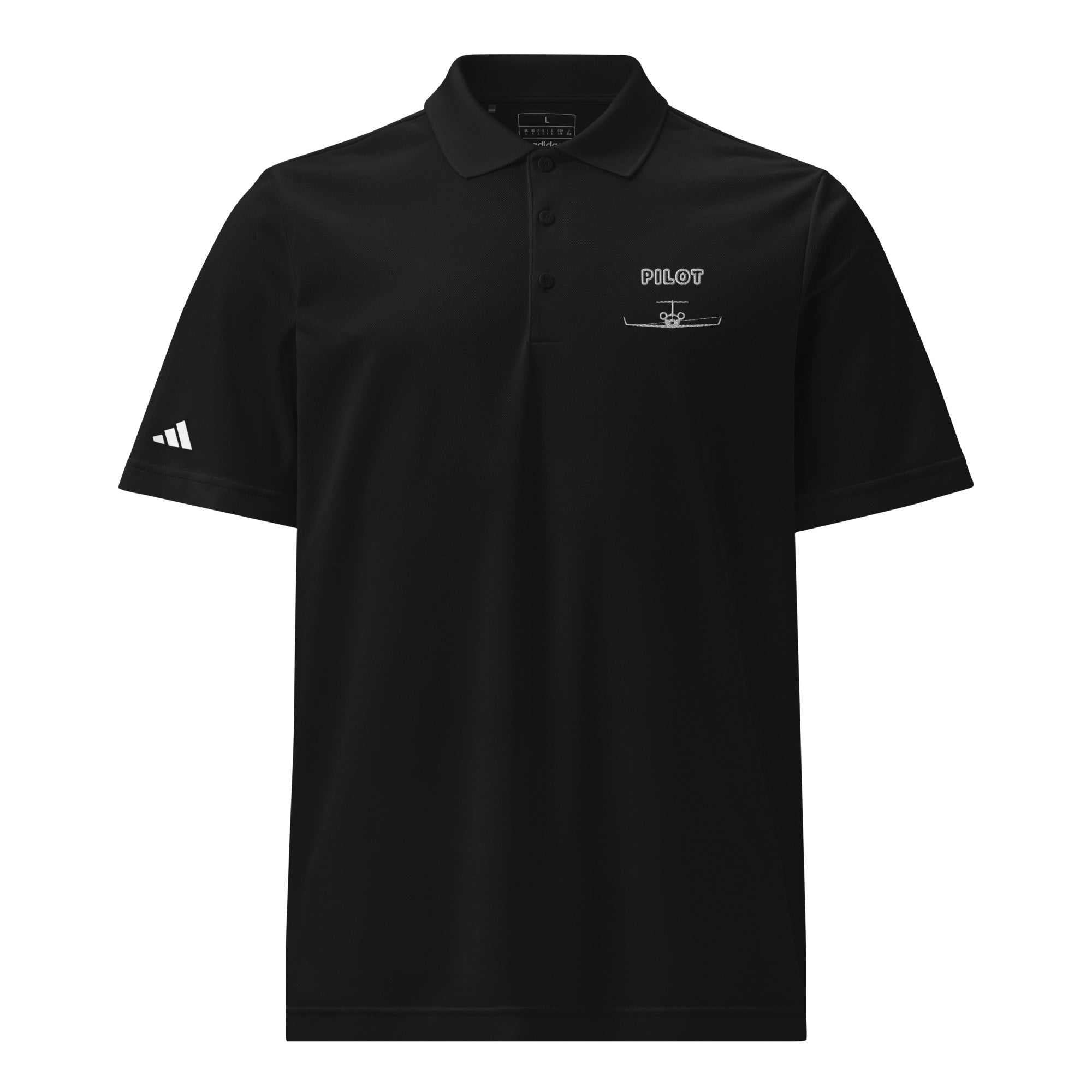 black pilot shirts short sleeve adidas sport polo with embroidered plane and logo