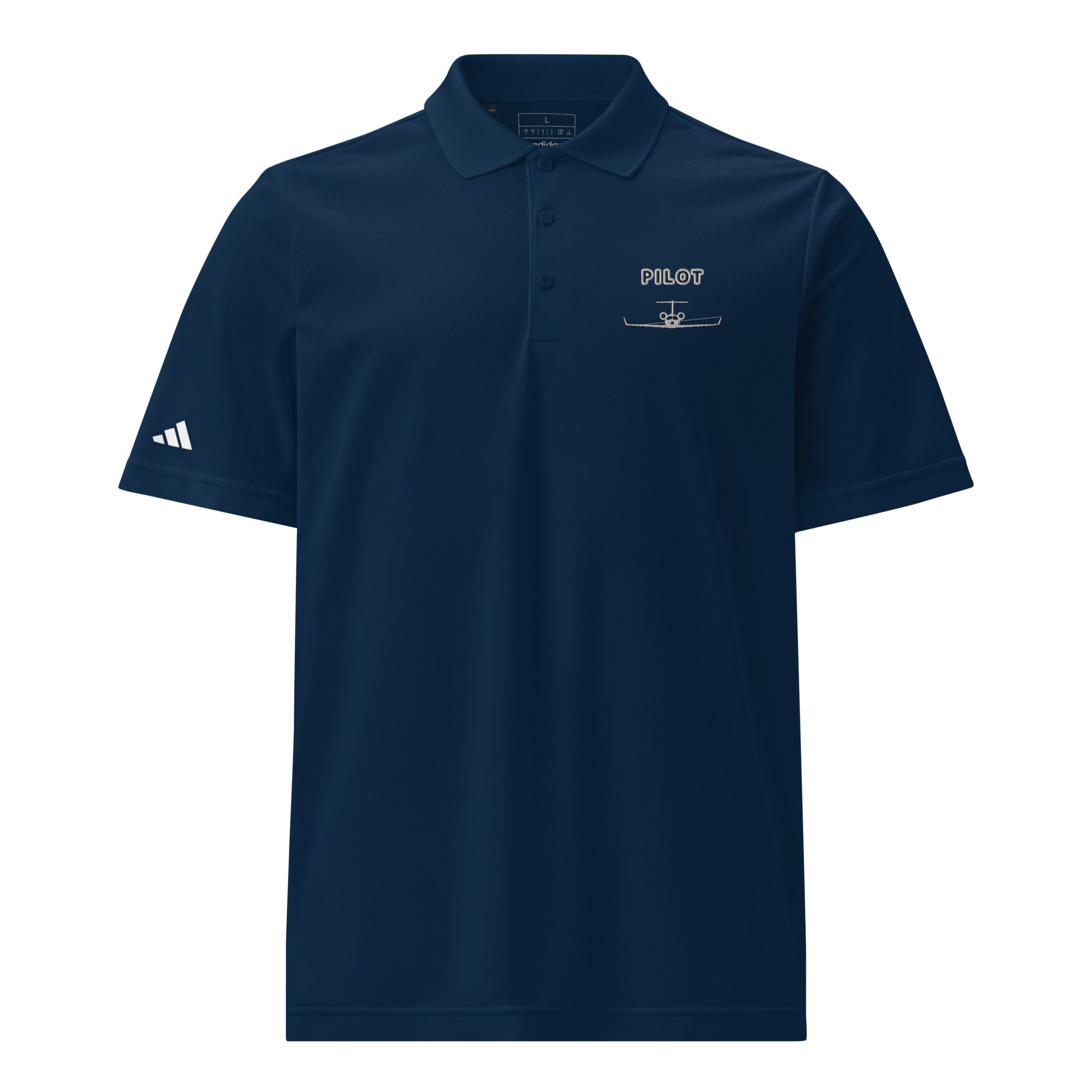 navy blue pilot shirts short sleeve Adidas sport polo with collar and buttons, made from recycled polyester
