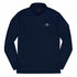 Navy blue eco-friendly quarter zip pullover with sweat-wicking fabric and UPF 50+ protection