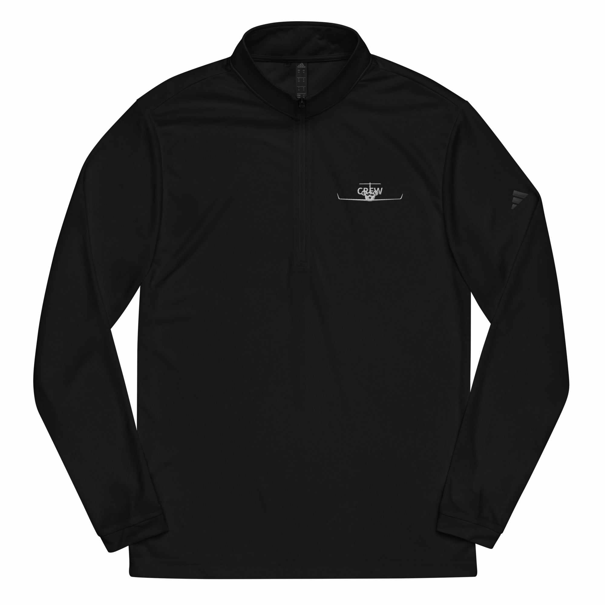 Black quarter zip pullover with recycled polyester and sweat-wicking fabric for workout comfort
