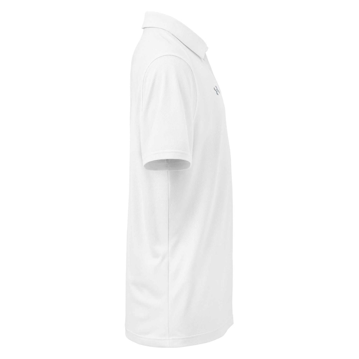 Men's pilot polo shirt with embroidered private jet logo, moisture-wicking performance fit in black, white, navy