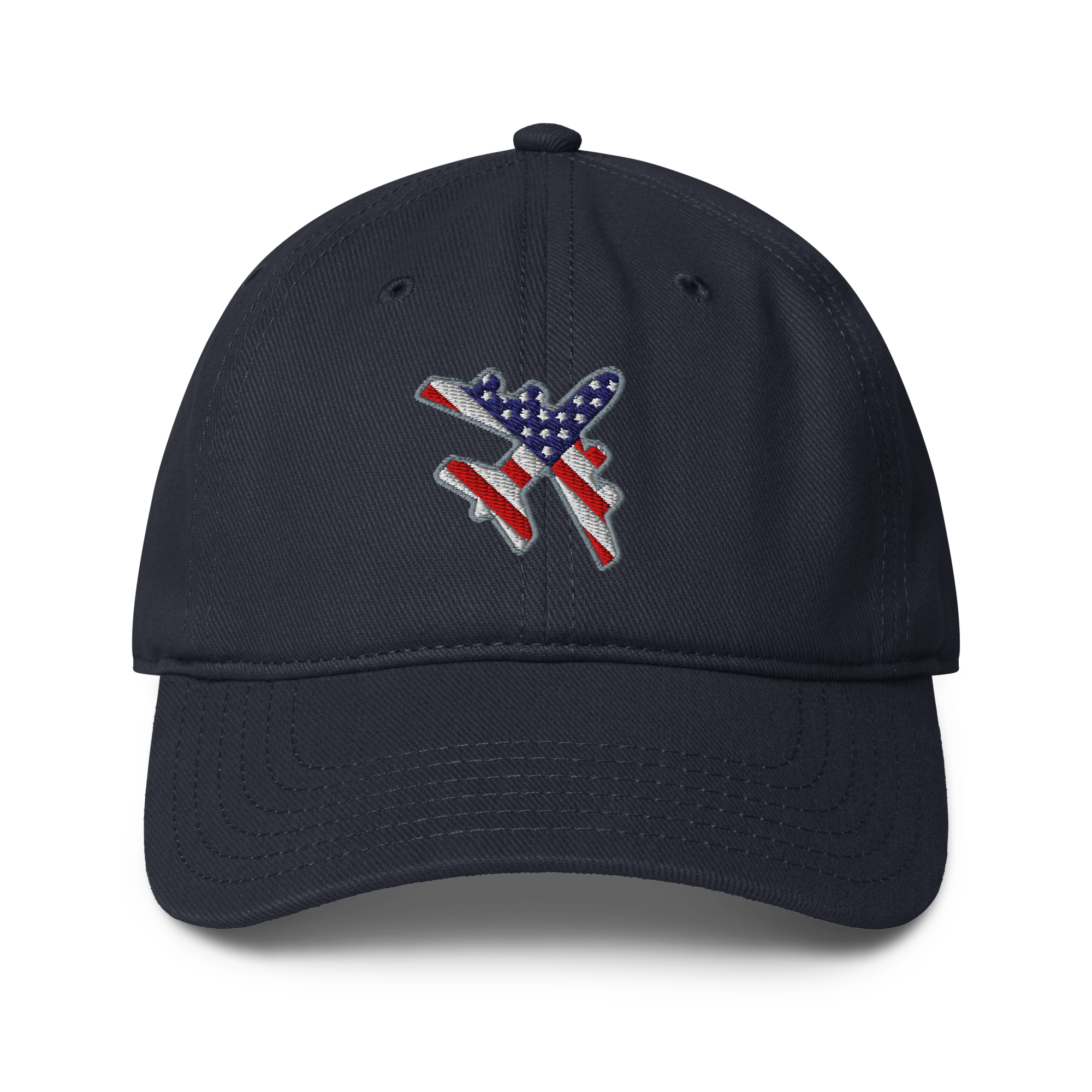 USA Flag aviation baseball cap with low-profile design and adjustable strap
