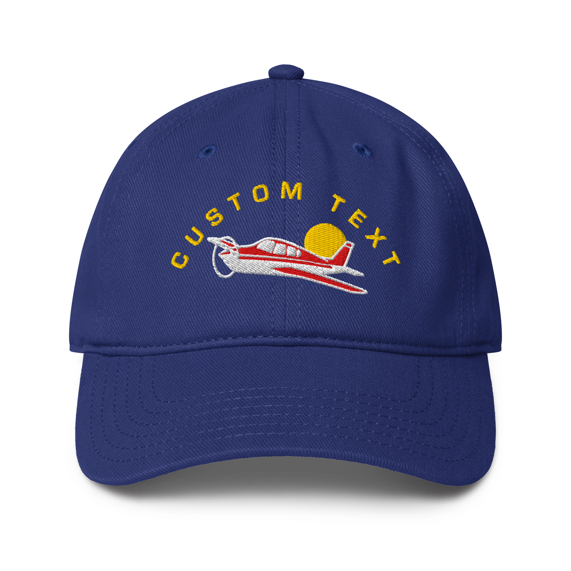 Blue cap with airplane design and &