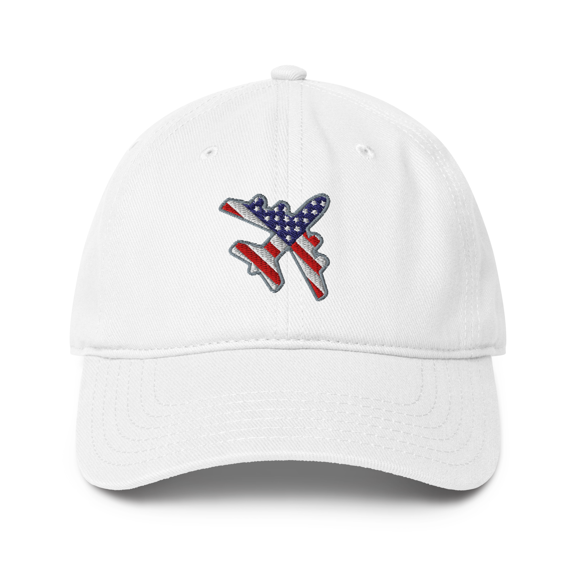 USA Flag aviation baseball cap with adjustable strap and pre-curved visor