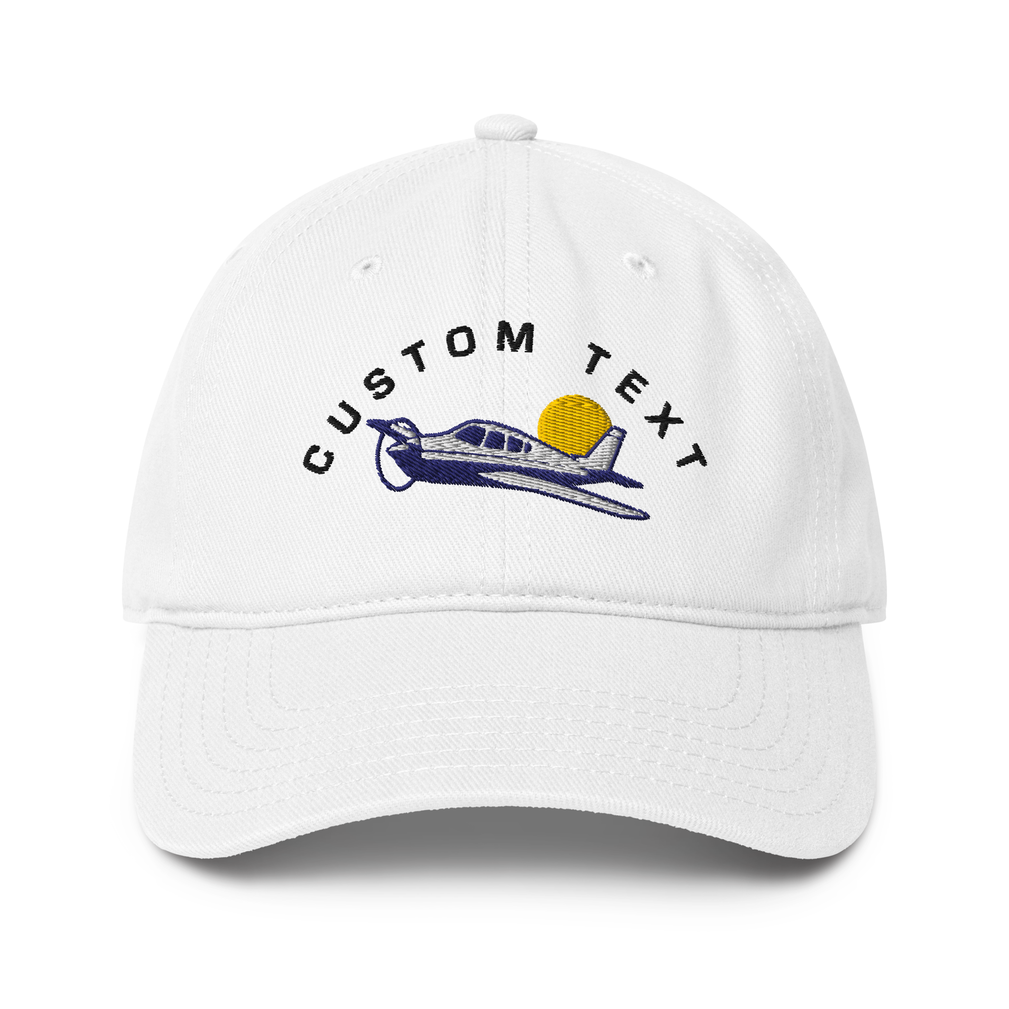 White cap with airplane and sun design and &