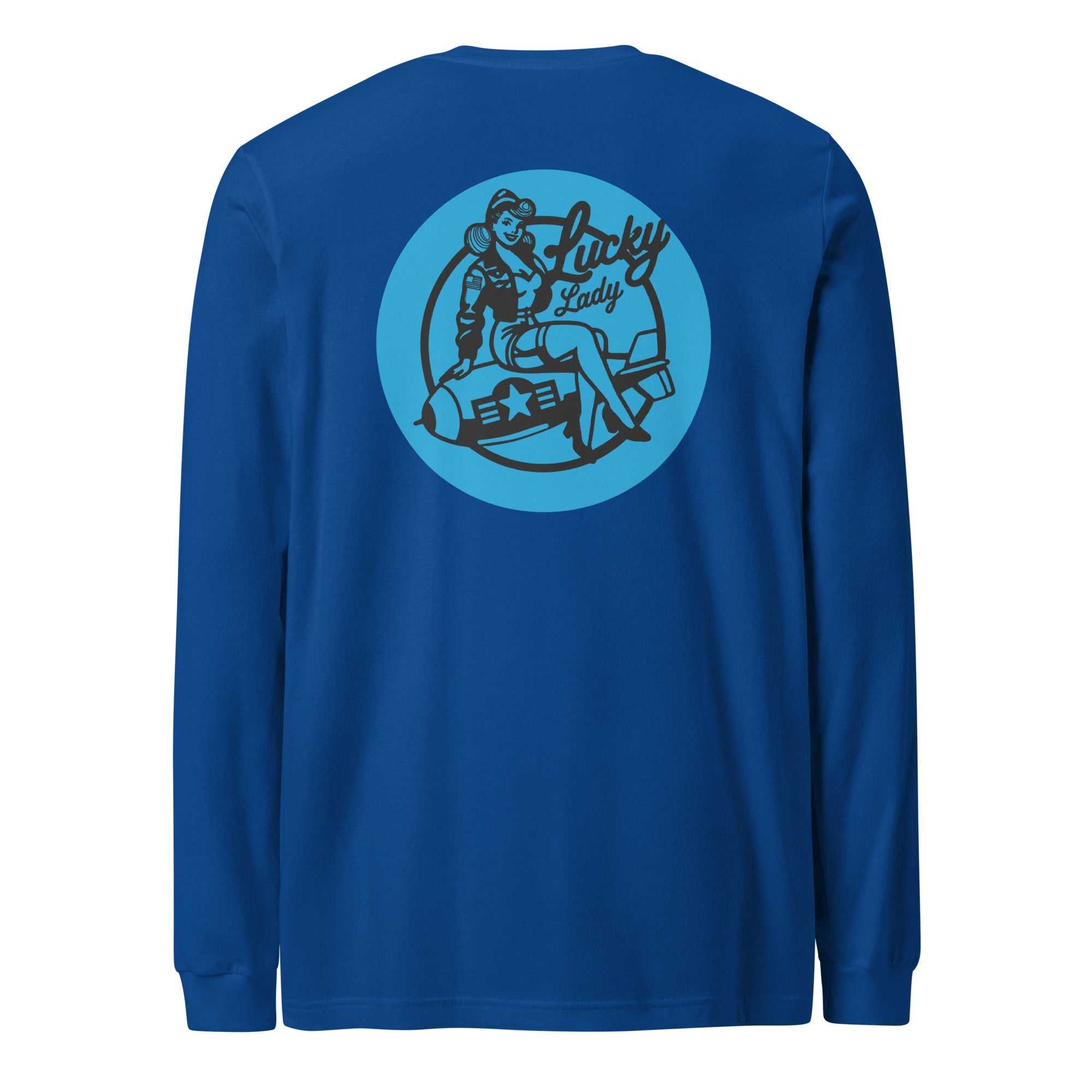 Lucky Lady Front Logo & Large Back Unisex Long Sleeve Tee - Prop and Piston