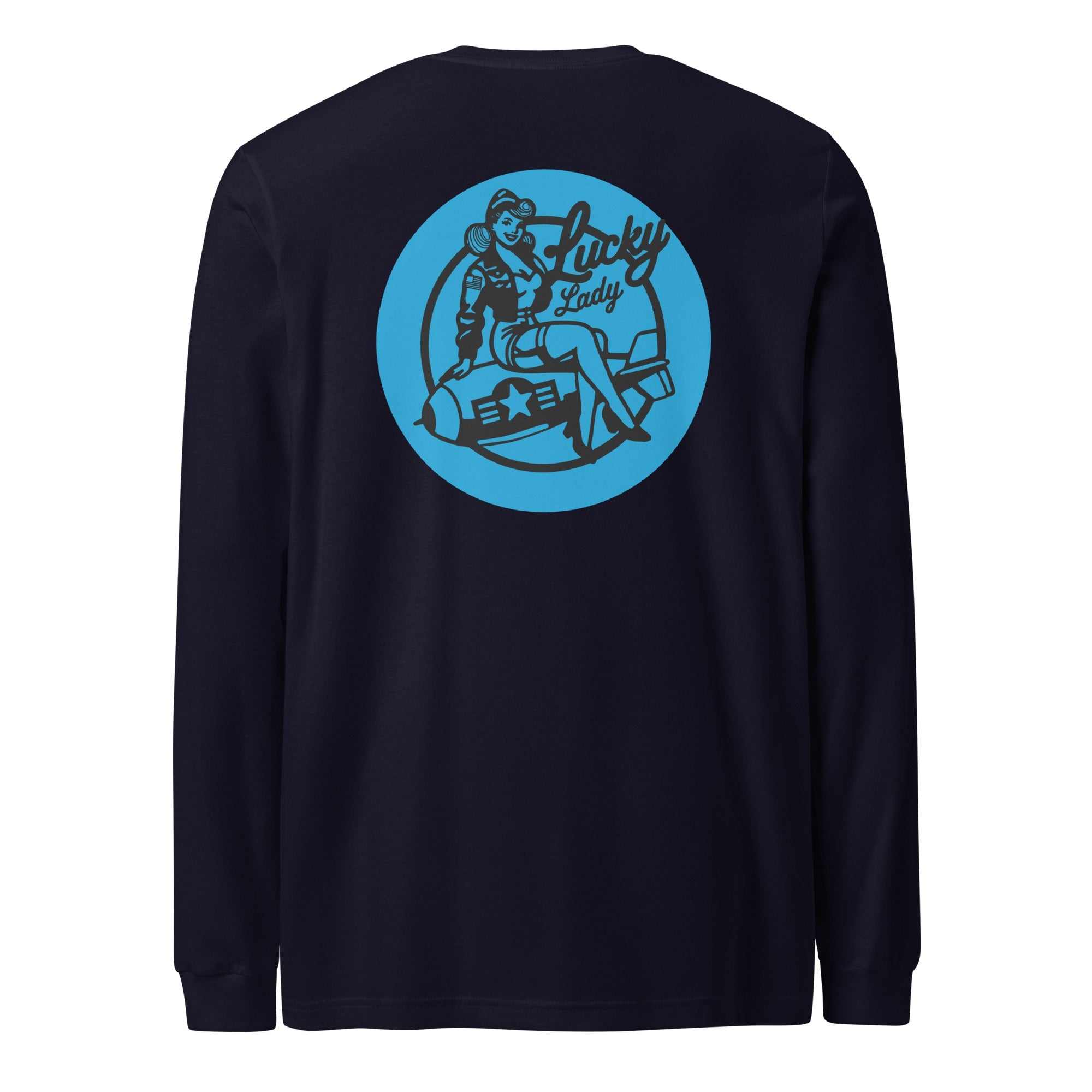 Lucky Lady Front Logo & Large Back Unisex Long Sleeve Tee - Prop and Piston