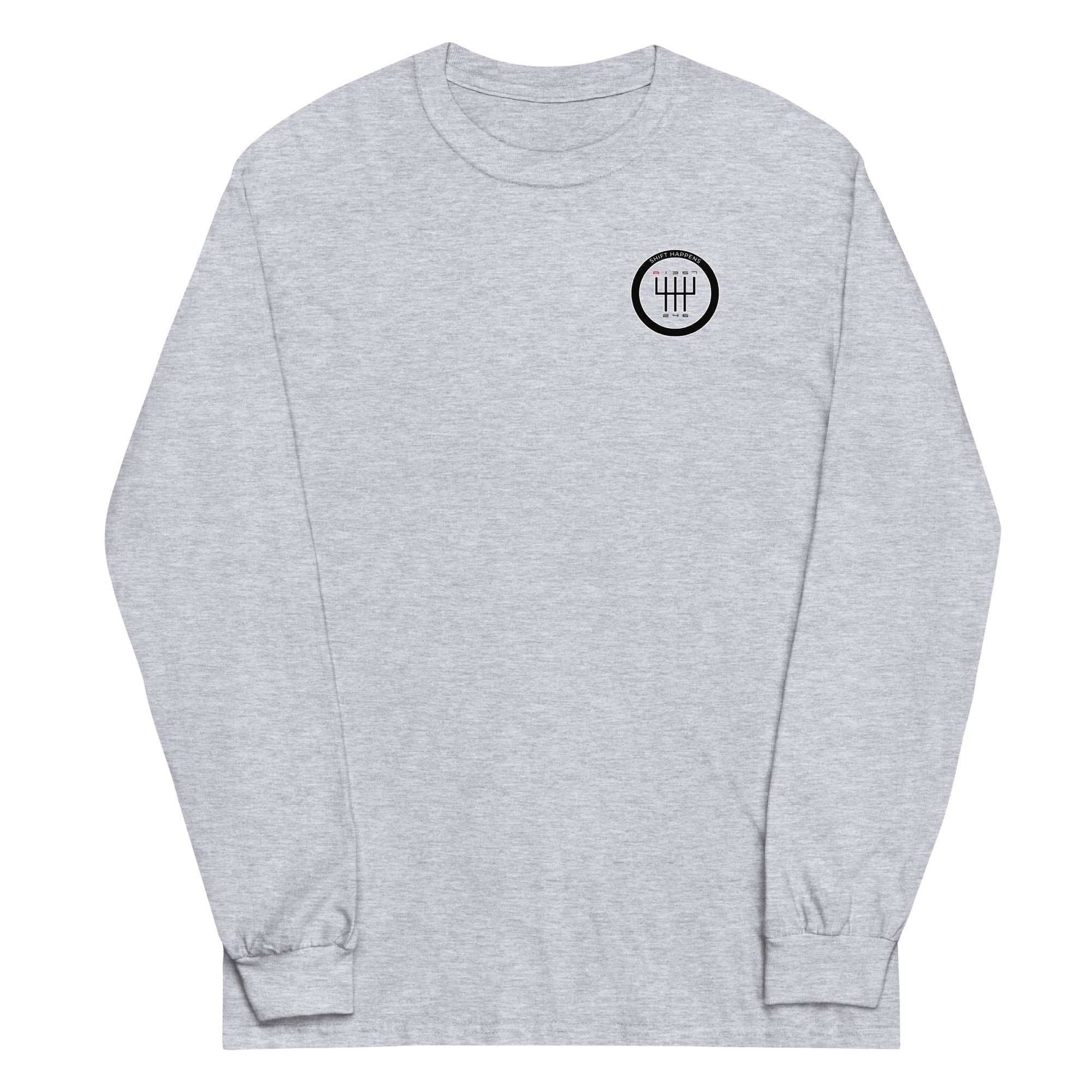 Shift Happens Long Sleeve T-Shirt in sport grey with classic fit and ribbed cuffs